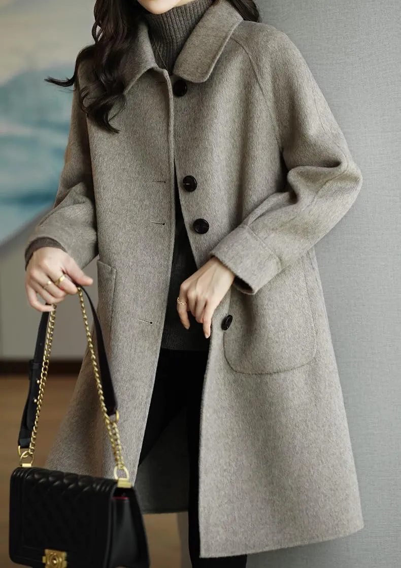 chouyatou Women's Single Breasted Wool Coat Business Office Work Long Winter Pea Coat with Pockets