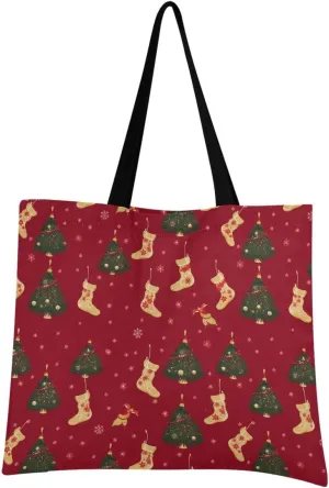 Christmas Tree Stock Canvas Tote Bag for Women, Reusable Grocery Bag Casual Shoulder Bag for Shopping Travel