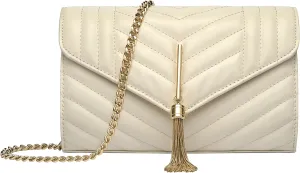 Chrysansmile Clutch Purses for Women Genuine Leather Crossbody Bags Fashion Quilted Womens Handbags with Chain
