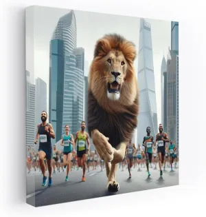 City Marathon: Lion on the Run - Wall Art, Canvas Print, Poster, Painting for Home Decor [Canvas 36x24]
