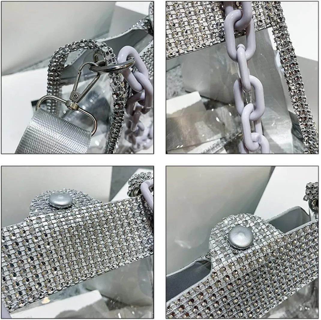 Clear Evening Purses Mini Clutch Bags Women's Crossbody Rhinestone Handbags Shiny Shoulder Bag