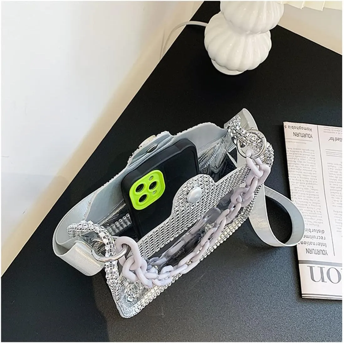 Clear Evening Purses Mini Clutch Bags Women's Crossbody Rhinestone Handbags Shiny Shoulder Bag