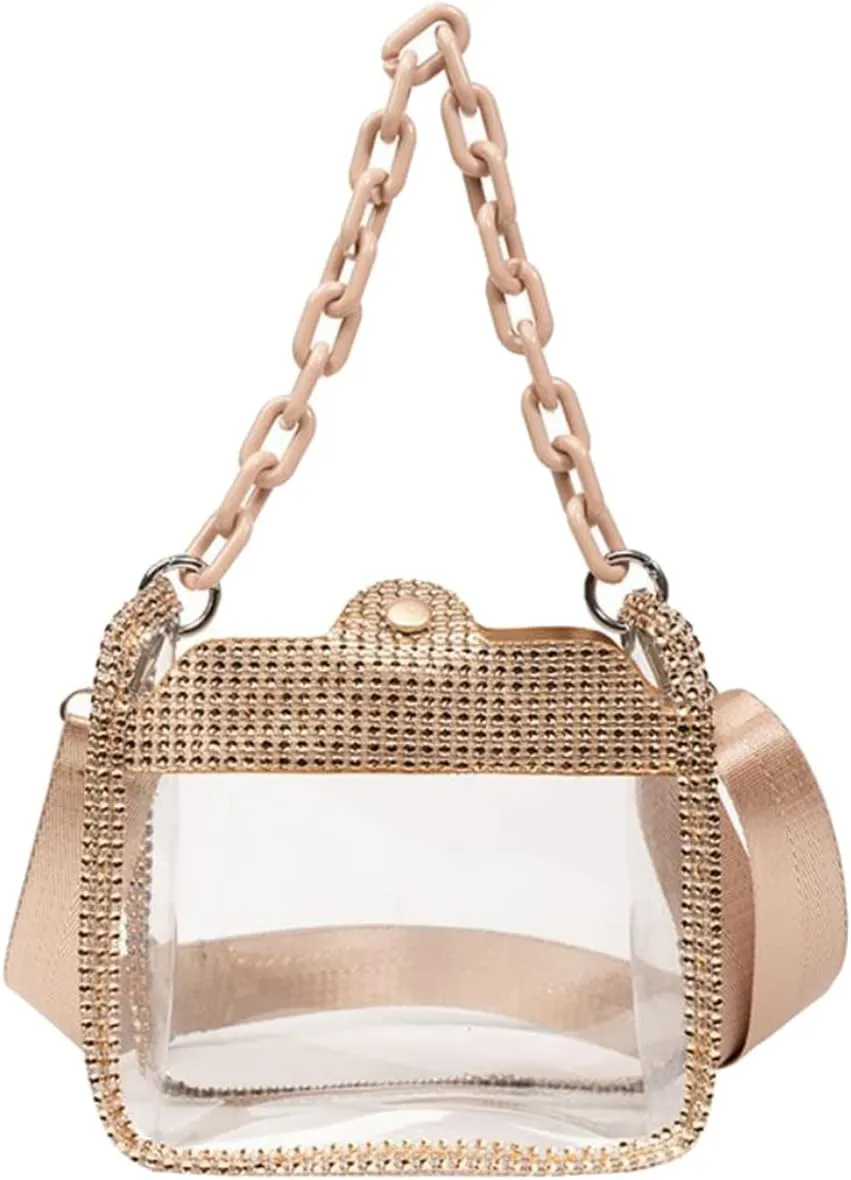 Clear Evening Purses Mini Clutch Bags Women's Crossbody Rhinestone Handbags Shiny Shoulder Bag