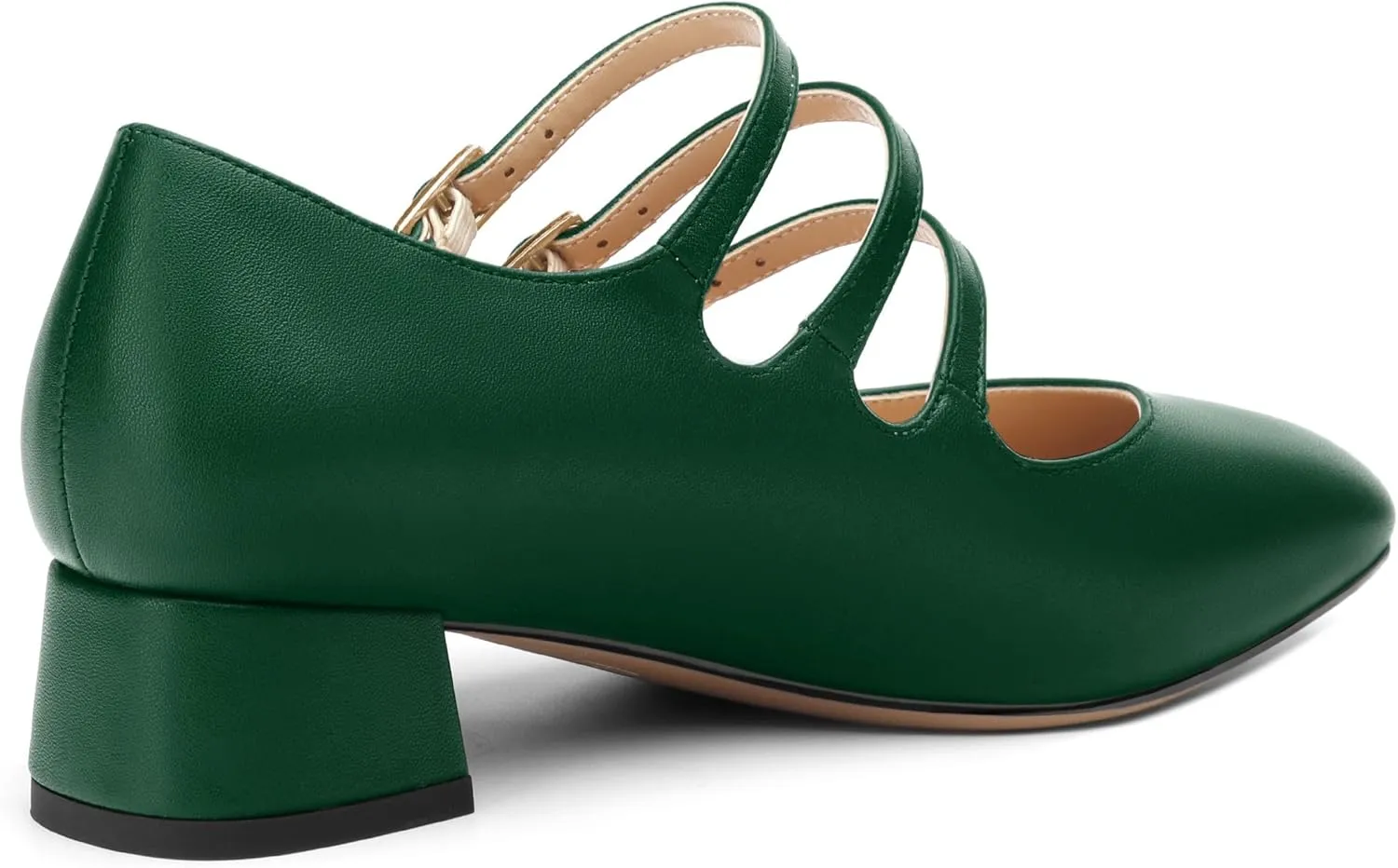 Closed Square Toe Low Chunky Heels for Women，Ladies Three Strap Mary Jane Pumps，Wedding Party Office Dress Shoes