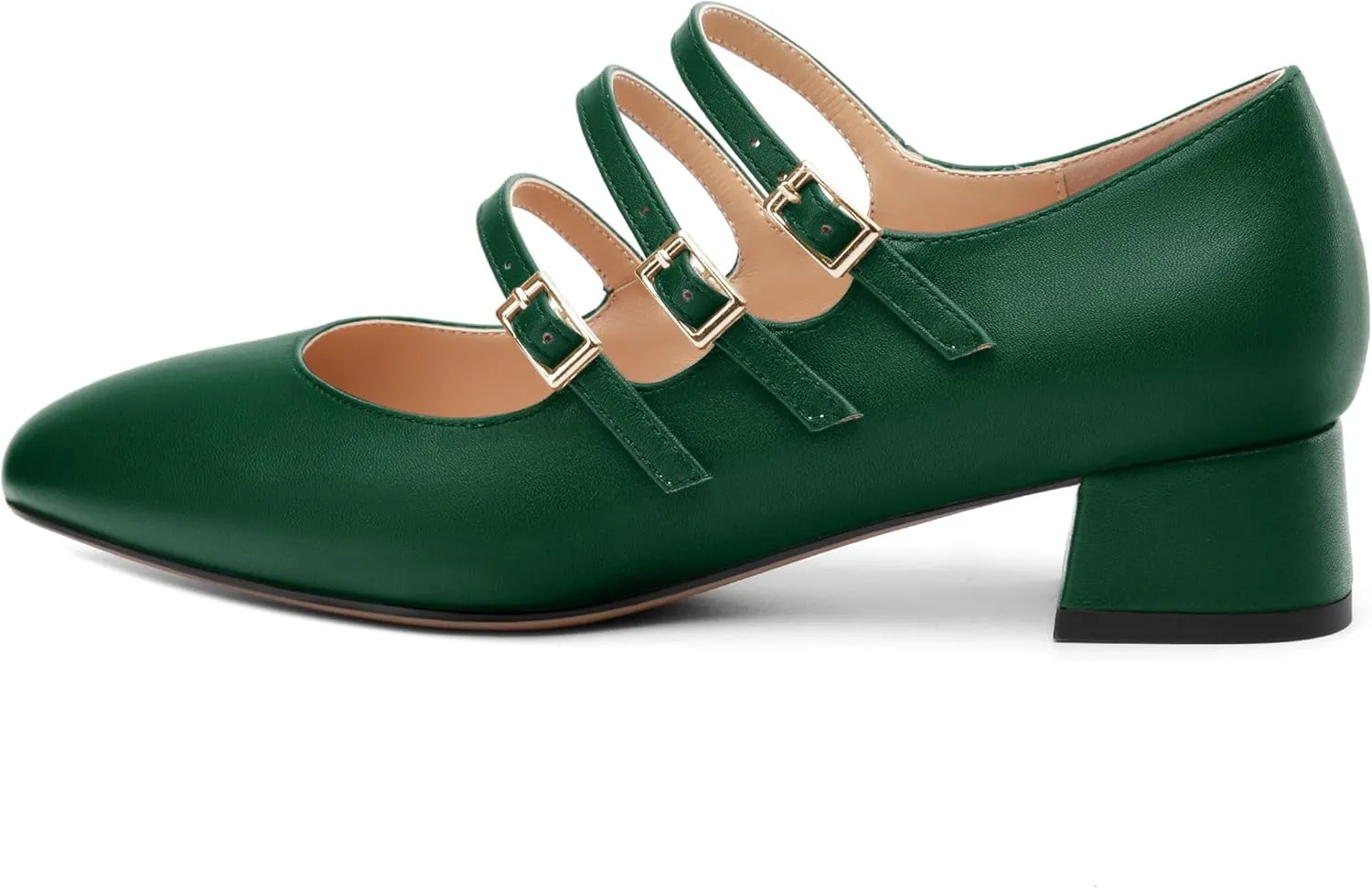 Closed Square Toe Low Chunky Heels for Women，Ladies Three Strap Mary Jane Pumps，Wedding Party Office Dress Shoes