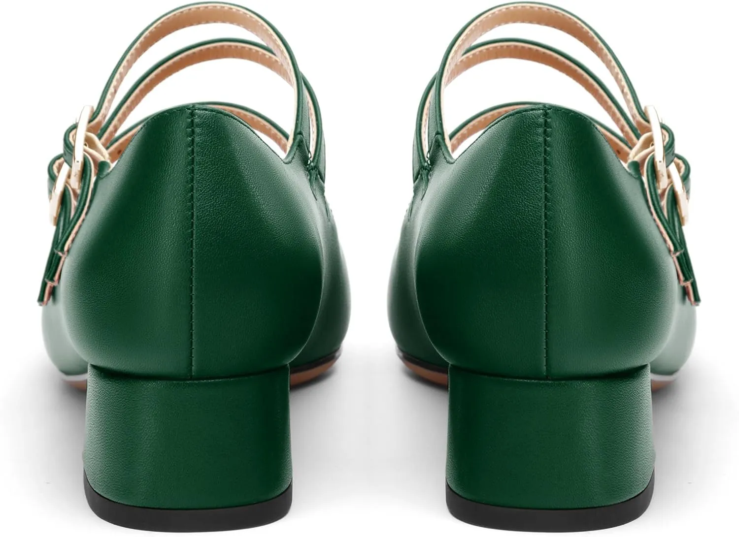 Closed Square Toe Low Chunky Heels for Women，Ladies Three Strap Mary Jane Pumps，Wedding Party Office Dress Shoes