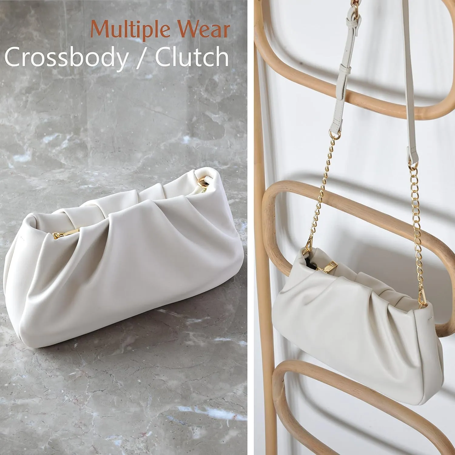 Cloud Pouch Bag Women Shoulder Handbag Soft Vegan Leather Vintage Hobo Chain Cross body Bag