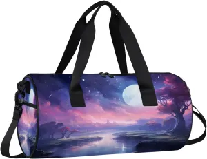 Clouds Sky Moon Travel Gym Bag Waterproof Sport Dance Bag for Women Men Portable Gymnastics Duffel Bags Canvas Tote Carry on Handbag for Workout Overnight Weekender