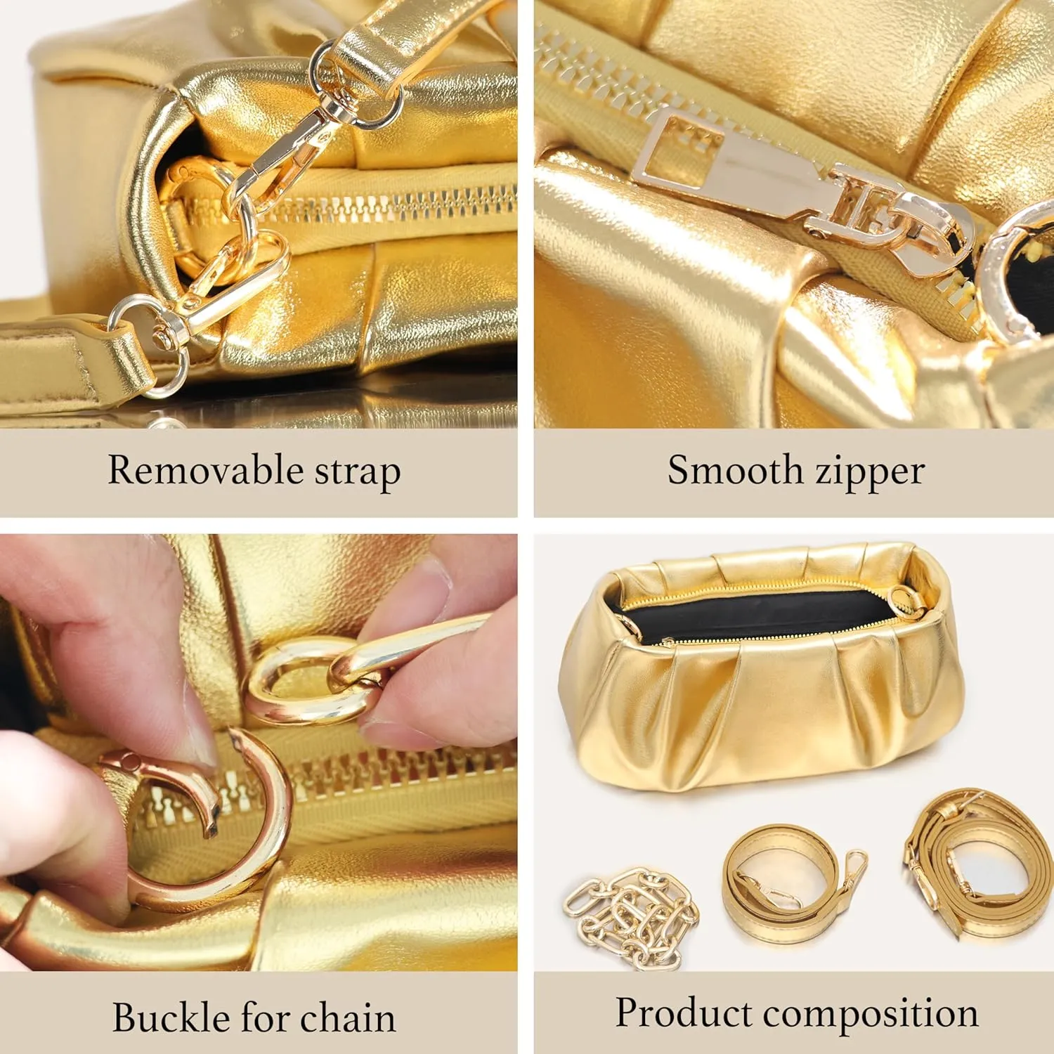 Clutch Purse for Women - Evening Small Shoulder Bag Anti Theft Removable Chain Adjustable Strap PU Handbag