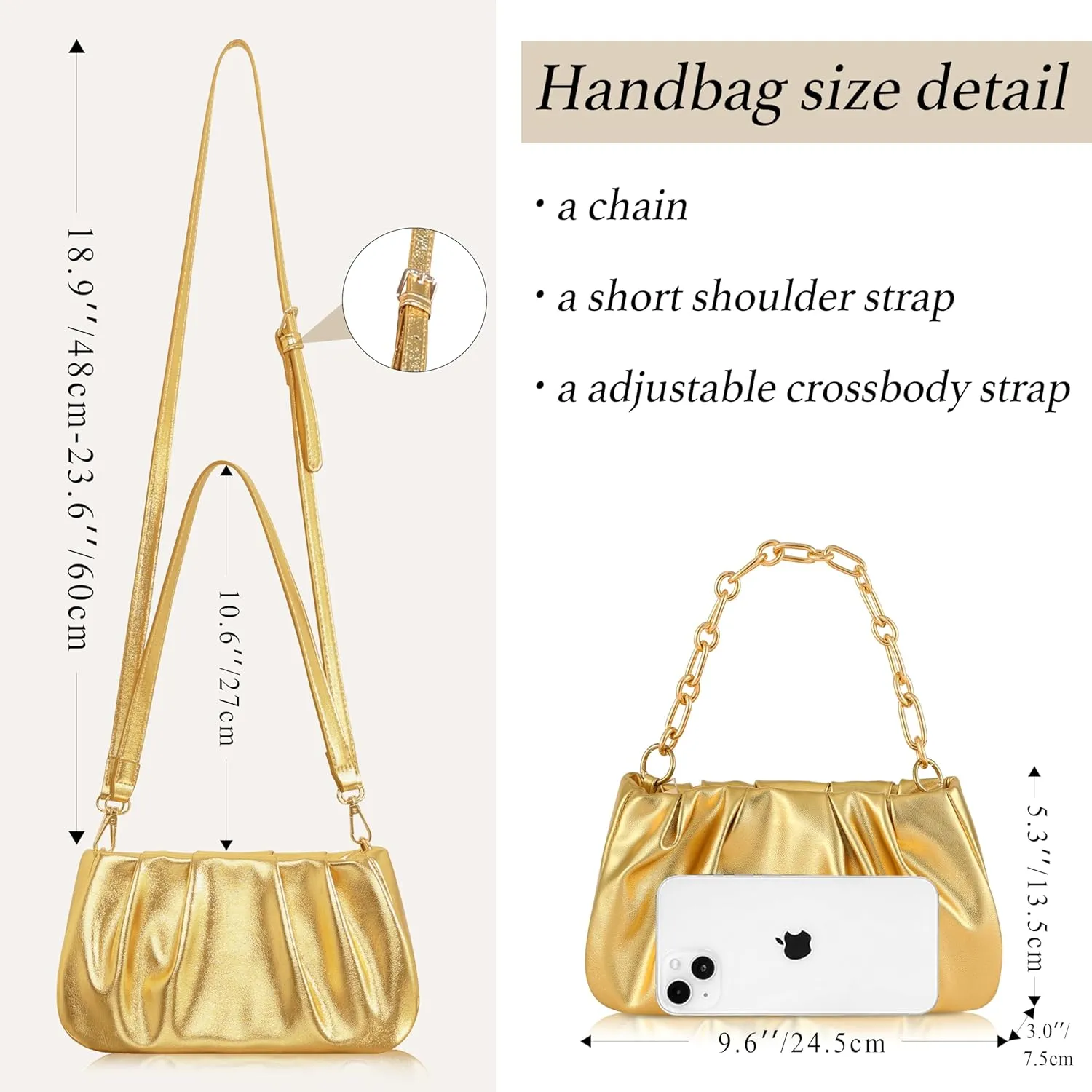 Clutch Purse for Women - Evening Small Shoulder Bag Anti Theft Removable Chain Adjustable Strap PU Handbag