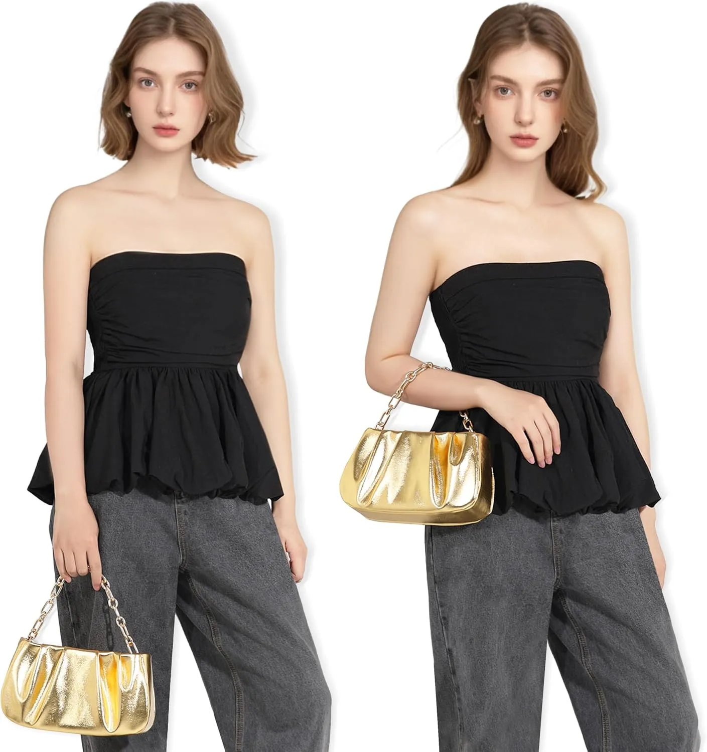 Clutch Purse for Women - Evening Small Shoulder Bag Anti Theft Removable Chain Adjustable Strap PU Handbag