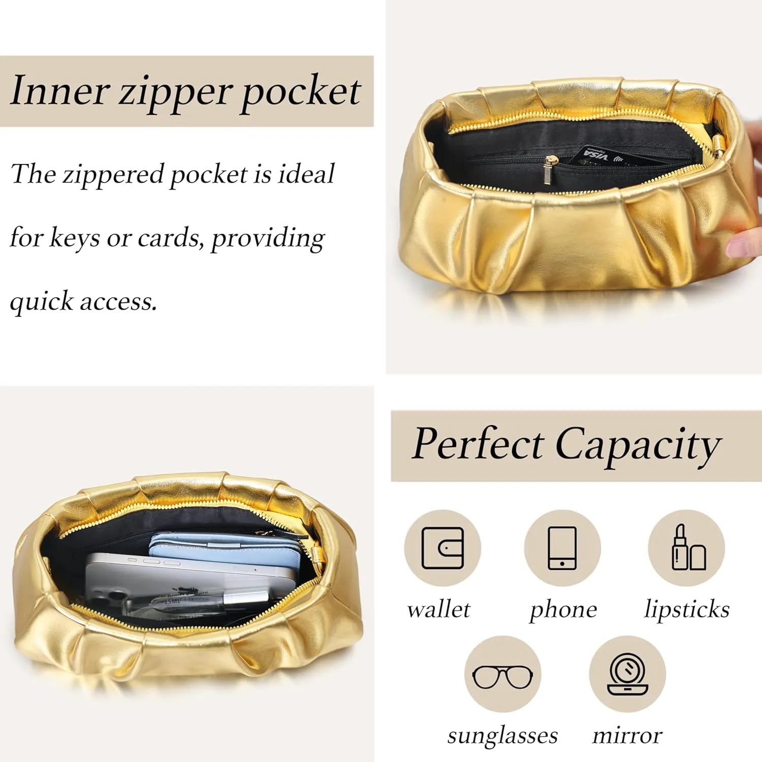 Clutch Purse for Women - Evening Small Shoulder Bag Anti Theft Removable Chain Adjustable Strap PU Handbag