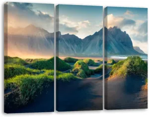 Coastal Wall Art Black sand dunes Stokksnes headland Poster Print On Large Canvas Wall Art for Living Room Office Framed Home Decor Ready to Hang 12"x14"x3pcs
