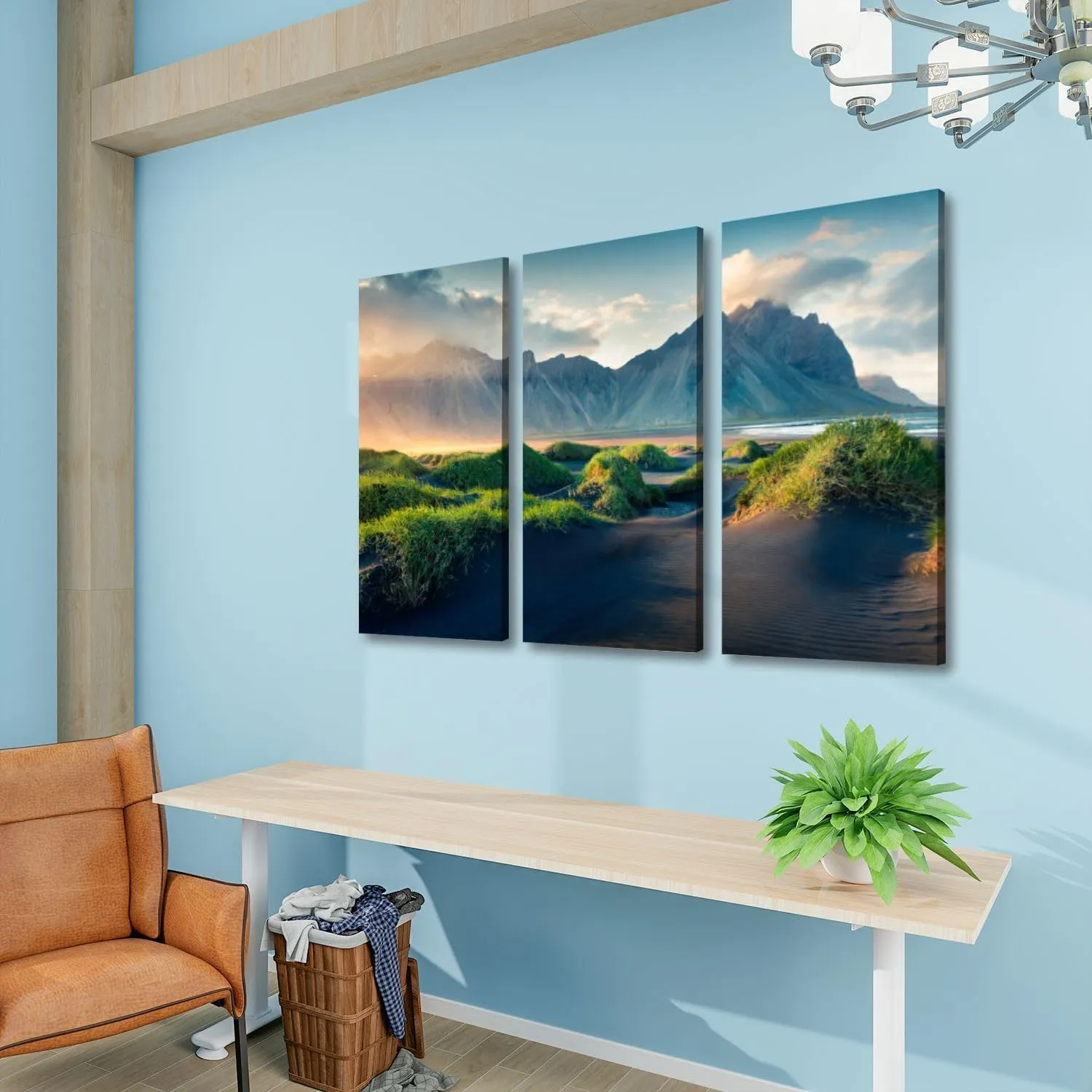 Coastal Wall Art Black sand dunes Stokksnes headland Poster Print On Large Canvas Wall Art for Living Room Office Framed Home Decor Ready to Hang 12"x14"x3pcs