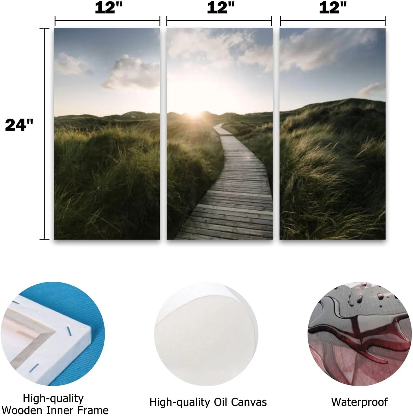 Coastal Wall Art Way dunes Poster Print On Large Canvas Wall Art for Living Room Office Framed Home Decor Ready to Hang 12"x14"x3pcs