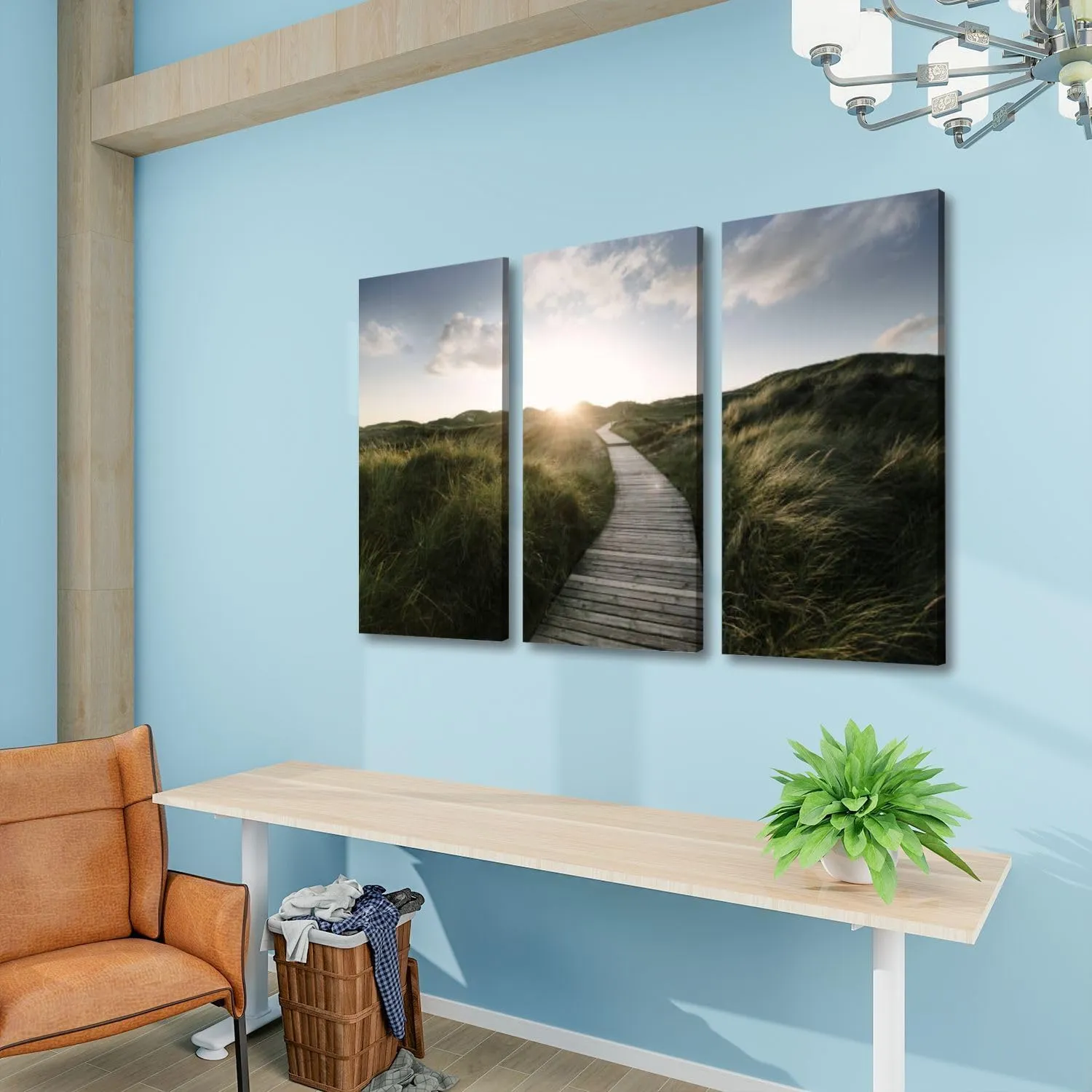 Coastal Wall Art Way dunes Poster Print On Large Canvas Wall Art for Living Room Office Framed Home Decor Ready to Hang 12"x14"x3pcs