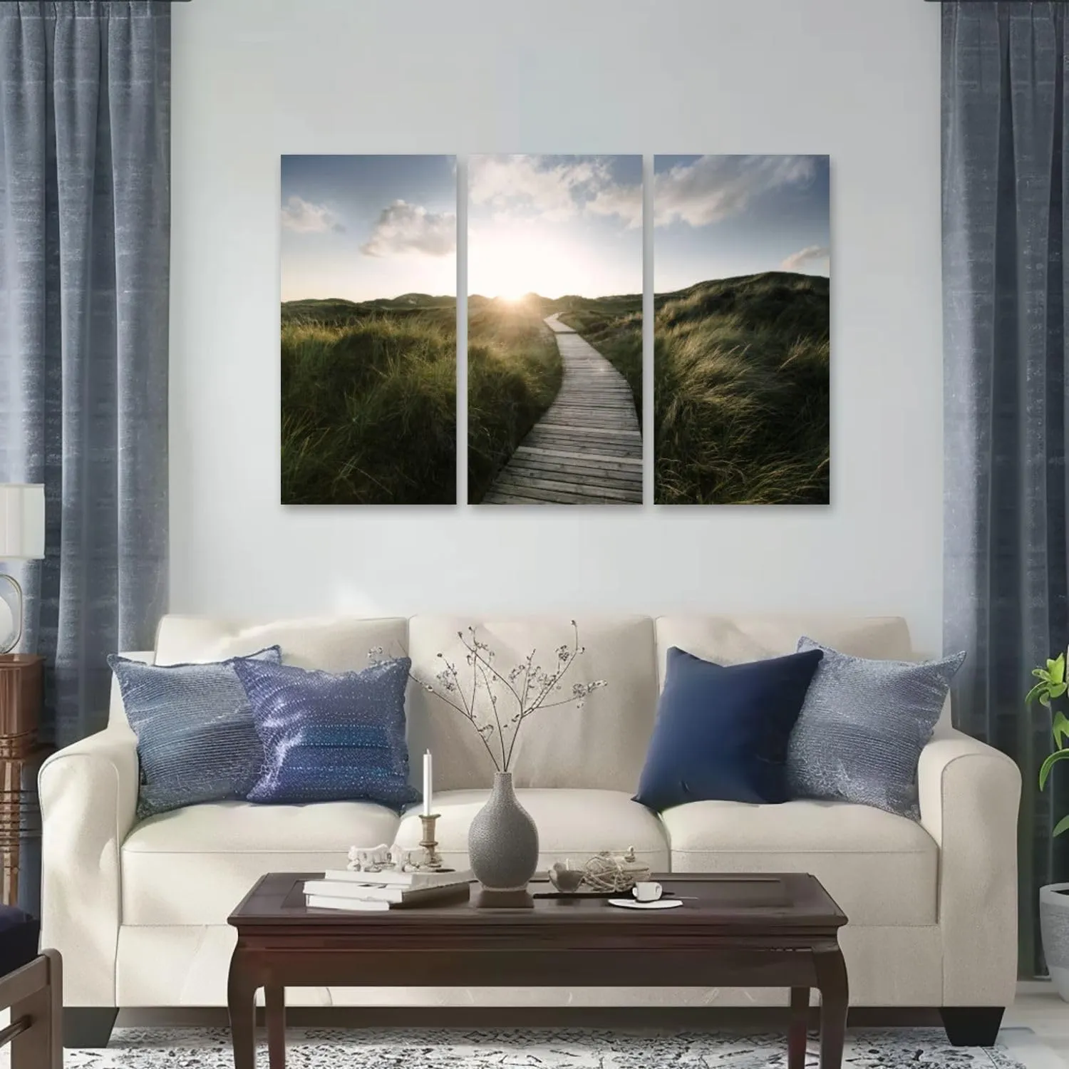 Coastal Wall Art Way dunes Poster Print On Large Canvas Wall Art for Living Room Office Framed Home Decor Ready to Hang 12"x14"x3pcs