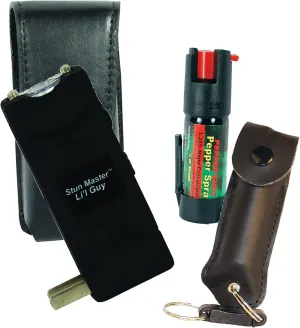 College Safety Bundle Safety Technology Lil Guy 60 MIL Stun Gun and a Pepper Shot 1.2% MC Pepper Spray with Leatherette Case