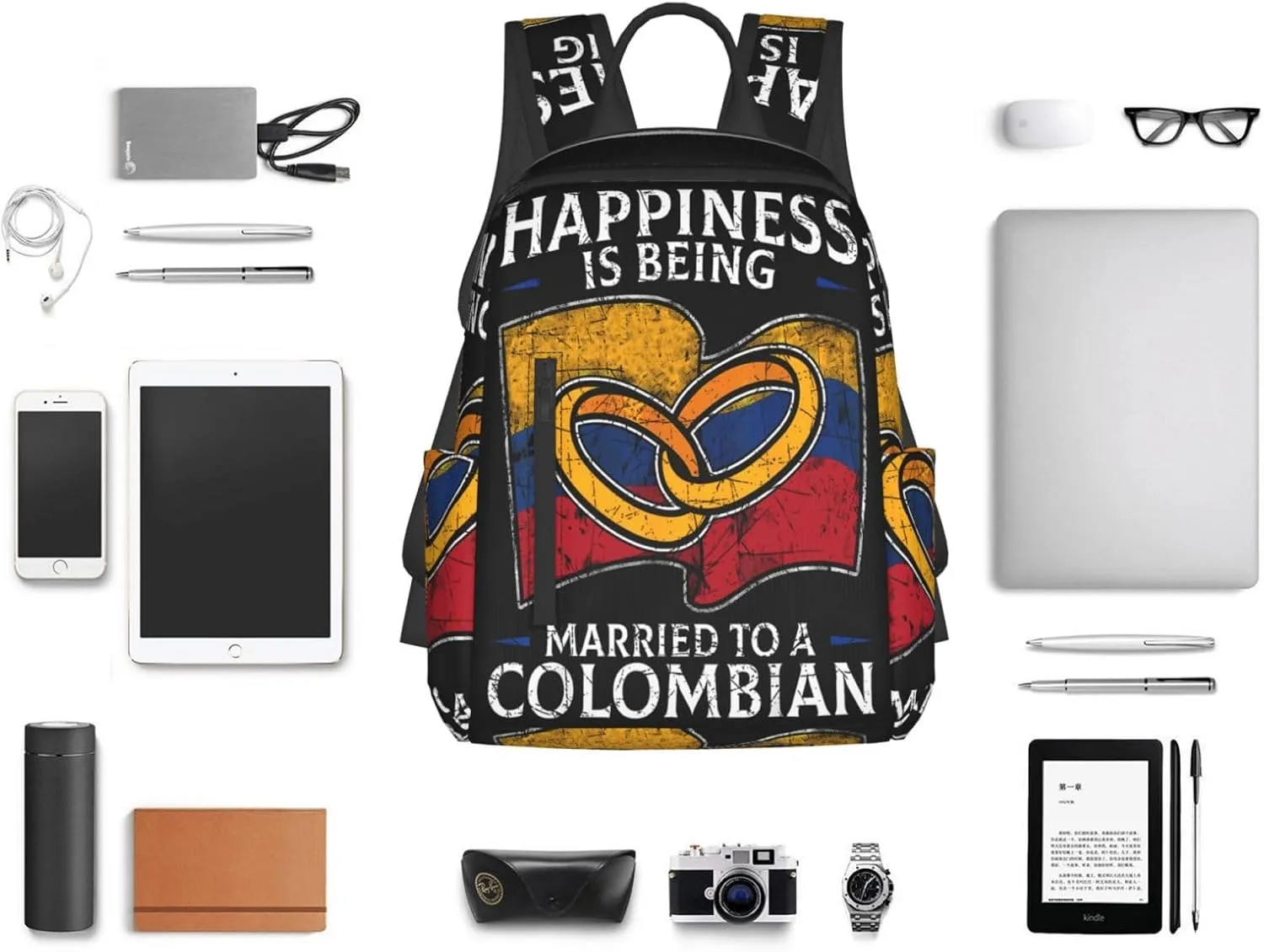 Colombia Marriage Colombian Married Flag Culture Casual Backpacks Large Capacity Laptop Backpack Sports Fitness Rucksack Travel Carry-On Daypack Work Bag for Outdoor Camping