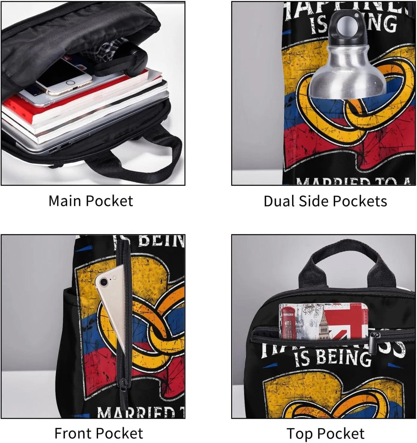 Colombia Marriage Colombian Married Flag Culture Casual Backpacks Large Capacity Laptop Backpack Sports Fitness Rucksack Travel Carry-On Daypack Work Bag for Outdoor Camping