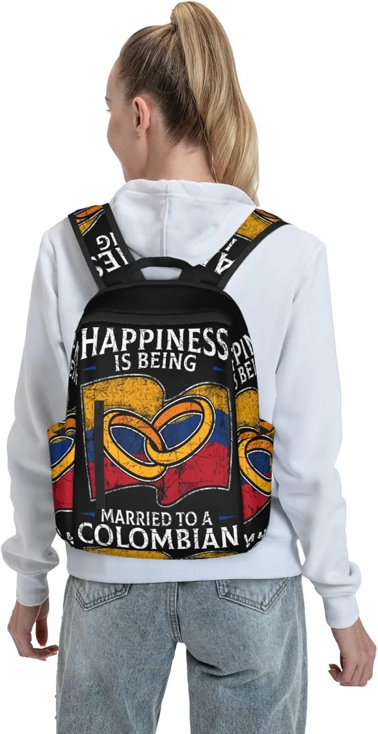 Colombia Marriage Colombian Married Flag Culture Casual Backpacks Large Capacity Laptop Backpack Sports Fitness Rucksack Travel Carry-On Daypack Work Bag for Outdoor Camping