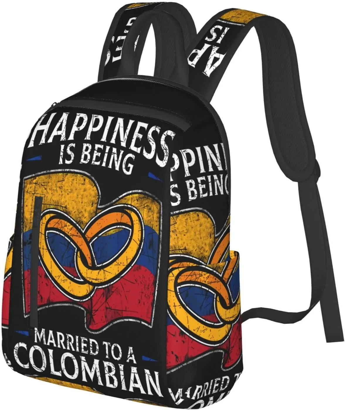 Colombia Marriage Colombian Married Flag Culture Casual Backpacks Large Capacity Laptop Backpack Sports Fitness Rucksack Travel Carry-On Daypack Work Bag for Outdoor Camping