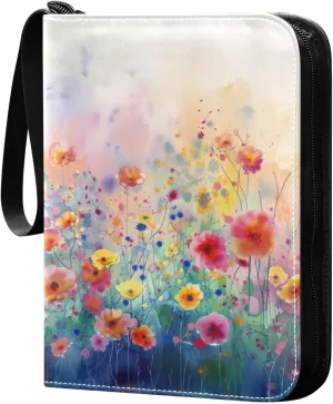Colorful Abstract Flowers Card Binder, 400 Pockets Card Holder with 50 Sleeves, Sturdy Card Holder Folders for Game Cards & Sports Cards