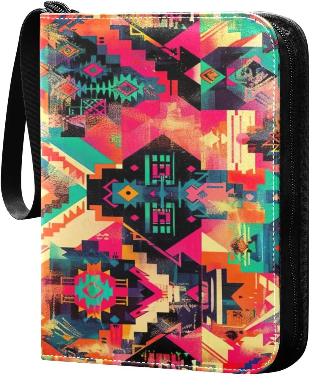 Colorful Aztec Geometrics Card Binder 4-Pocket, 400 Pockets Trading Cards Holder Games Card Albums Storage Organizer Case for Football, Baseball Cards