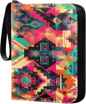 Colorful Aztec Geometrics Card Binder 4-Pocket, 400 Pockets Trading Cards Holder Games Card Albums Storage Organizer Case for Football, Baseball Cards