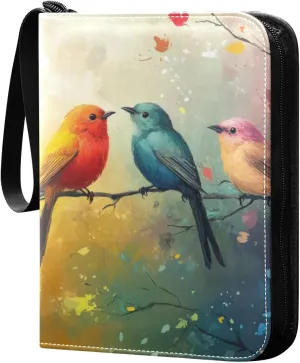 Colorful Birds Card Binder, 400 Pockets Card Holder with 50 Sleeves, Sturdy Card Holder Folders for Game Cards & Sports Cards