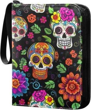 Colorful Dead Skulls Card Binder, 400 Pockets Card Holder with 50 Sleeves, Sturdy Card Holder Folders for Game Cards & Sports Cards