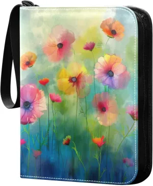 Colorful Flowers Painting Card Binder, 400 Pockets Card Holder with 50 Sleeves, Sturdy Card Holder Folders for Game Cards & Sports Cards