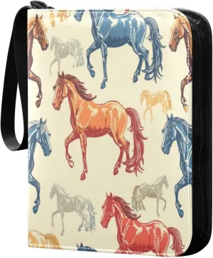 Colorful Horse Card Binder 4-Pocket, 400 Pockets Trading Cards Holder Games Card Albums Storage Organizer Case for Football, Baseball Cards