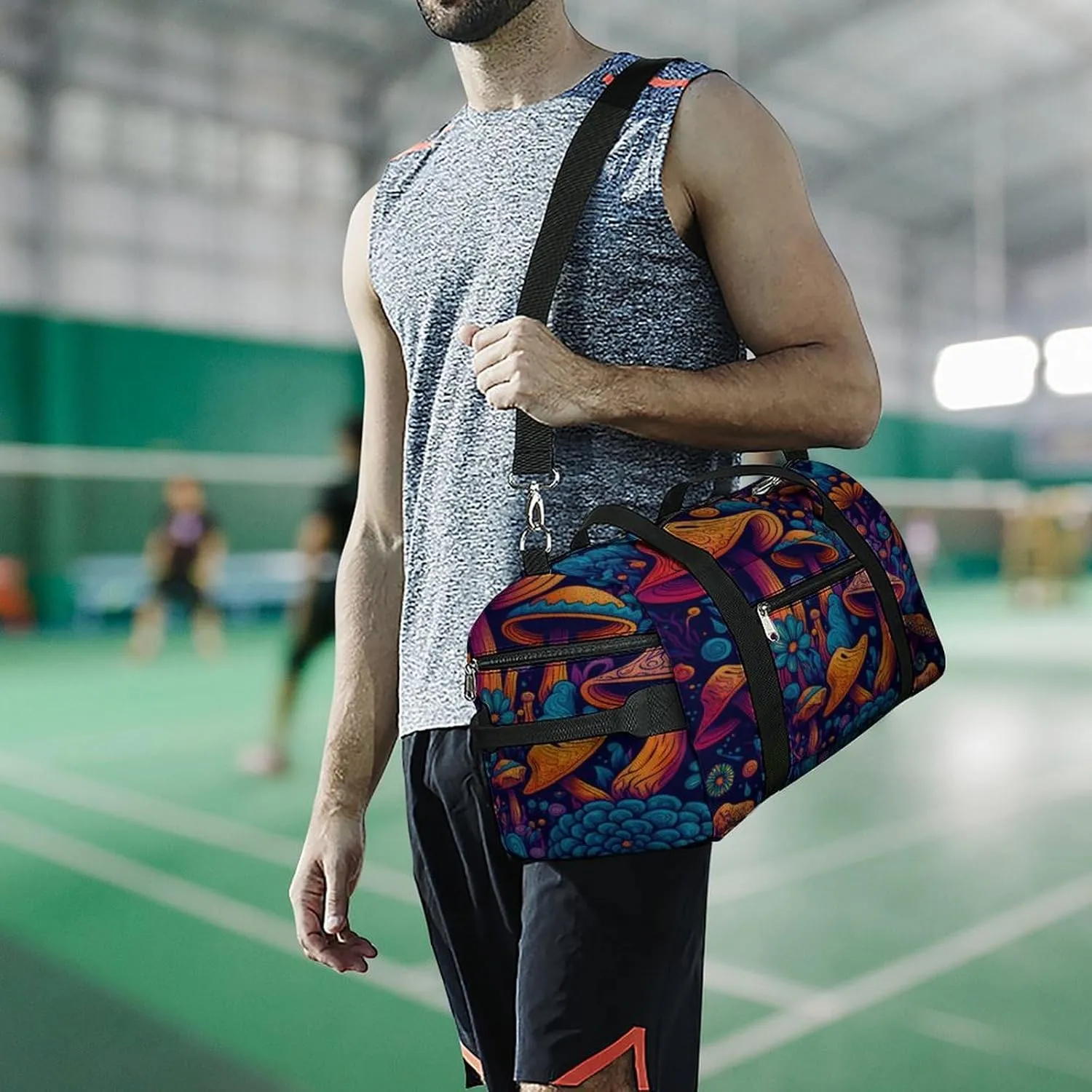 Colorful Mushrooms Print Travel Duffel Bag for Men Women with Shoe Compartment Waterproof
