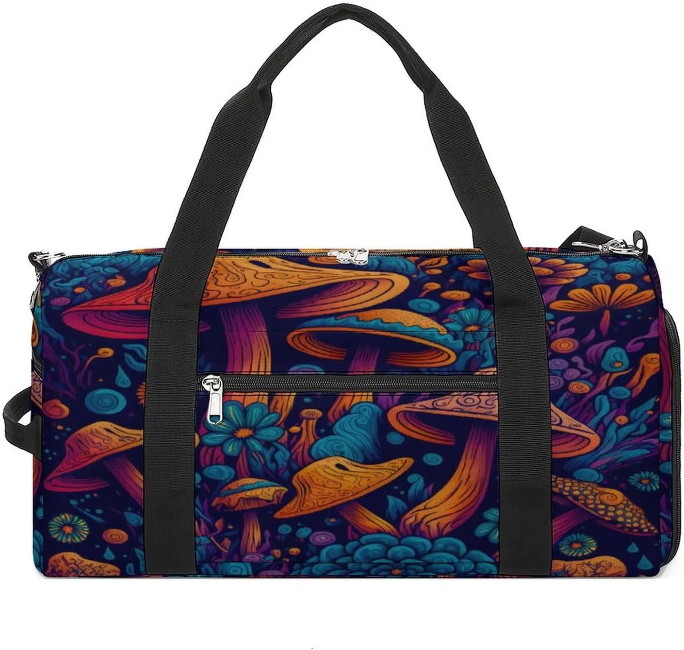 Colorful Mushrooms Print Travel Duffel Bag for Men Women with Shoe Compartment Waterproof