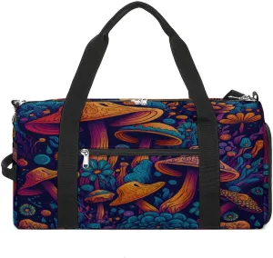 Colorful Mushrooms Print Travel Duffel Bag for Men Women with Shoe Compartment Waterproof