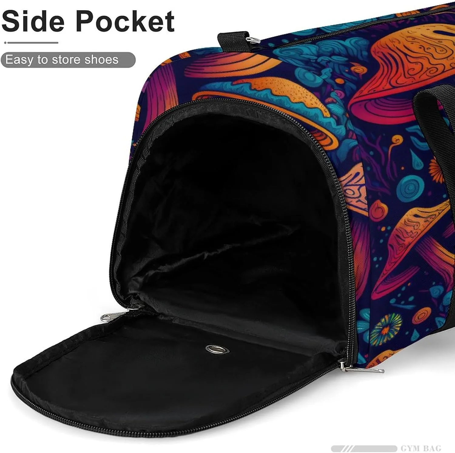 Colorful Mushrooms Print Travel Duffel Bag for Men Women with Shoe Compartment Waterproof
