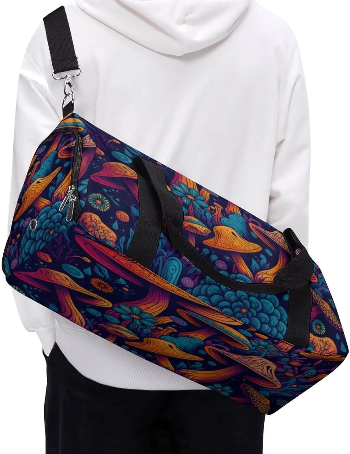 Colorful Mushrooms Print Travel Duffel Bag for Men Women with Shoe Compartment Waterproof