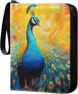 Colorful Peacock Painting Card Binder, 400 Pockets Card Holder with 50 Sleeves, Sturdy Card Holder Folders for Game Cards & Sports Cards