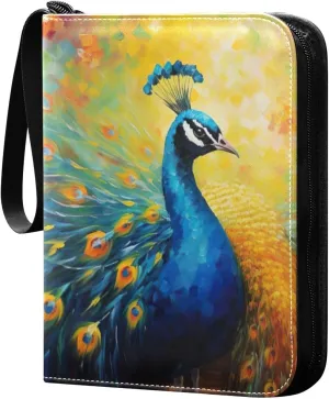Colorful Peacock Painting Card Binder, 400 Pockets Card Holder with 50 Sleeves, Sturdy Card Holder Folders for Game Cards & Sports Cards