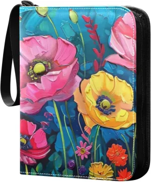 Colorful Poppies Card Binder, 400 Pockets Card Holder with 50 Sleeves, Sturdy Card Holder Folders for Game Cards & Sports Cards