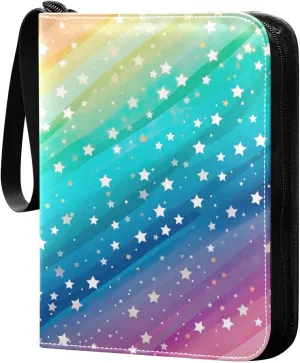 Colorful Striped Stars Card Binder, 400 Pockets Card Holder with 50 Sleeves, Sturdy Card Holder Folders for Game Cards & Sports Cards