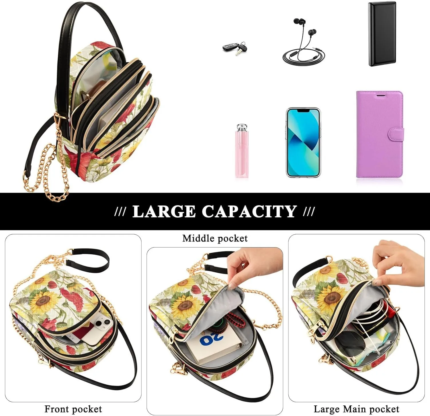 Colorful Succulents on a White Shoulder Bag, Womens Crossbody Travel Bag, Fall Crossbody Purse