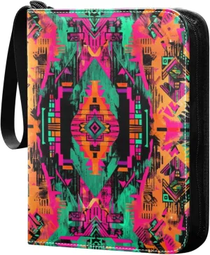 Colorful Tribal Design Card Binder, 400 Pockets Card Holder with 50 Sleeves, Sturdy Card Holder Folders for Game Cards & Sports Cards