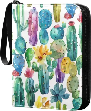 Colorful Watercolor Cactus Card Binder, 400 Pockets Card Holder with 50 Sleeves, Sturdy Card Holder Folders for Game Cards & Sports Cards