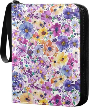 Colorful Watercolor Flowers Card Binder, 400 Pockets Card Holder with 50 Sleeves, Sturdy Card Holder Folders for Game Cards & Sports Cards