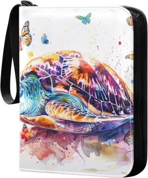 Colorful Watercolor Turtle Card Binder, 400 Pockets Card Holder with 50 Sleeves, Sturdy Card Holder Folders for Game Cards & Sports Cards