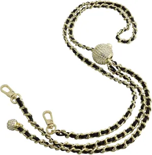 COLSEEY Purse Chain Strap Adjustable Replacement for Shoulder and Crossbody Bag,Thin Purse Strap 51 Inchs (Diamonds（Black Leather）)