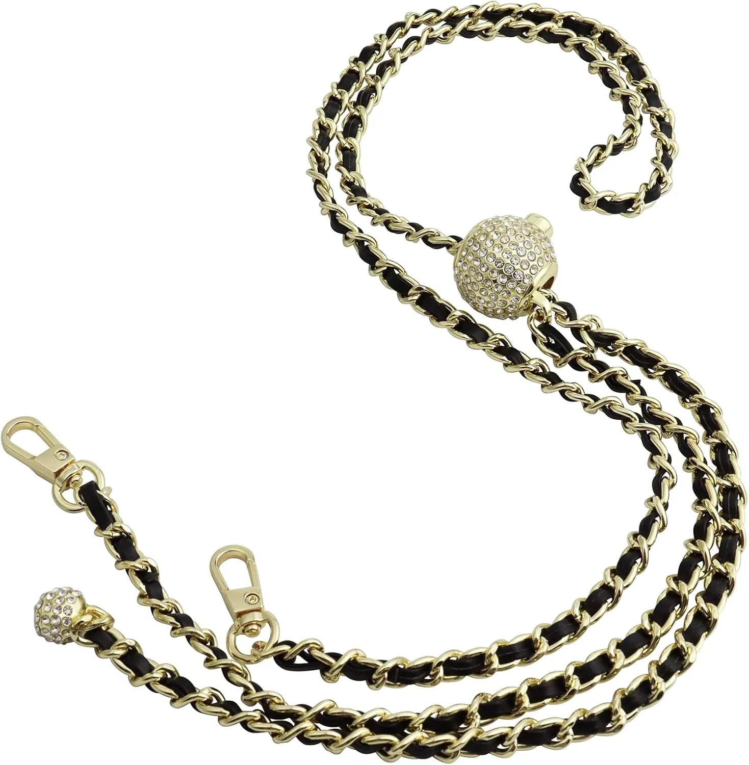 COLSEEY Purse Chain Strap Adjustable Replacement for Shoulder and Crossbody Bag,Thin Purse Strap 51 Inchs (Diamonds（Black Leather）)