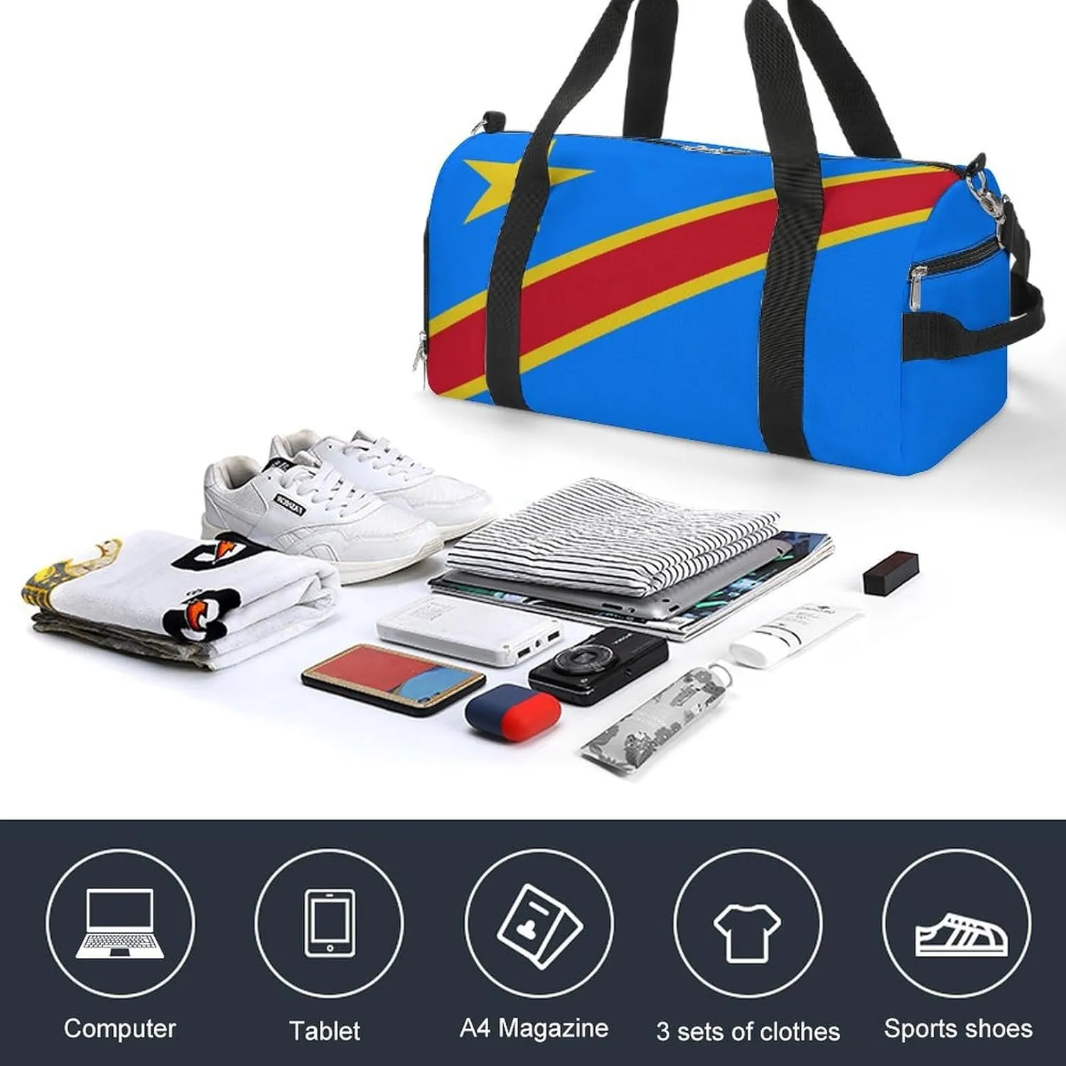 Congo Flag Duffel for Men Women with Shoe Compartment and Wet Pocket